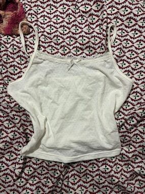 White Lace-Trim Tank Top